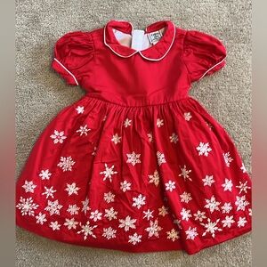 Cotton Kids snowflake embroidered red holiday christmas dress